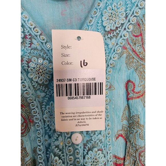 NWT Sz S/M Ananta Made In India 100% Rayon Turquoise Blue Red Paisley Dress Boho - Picture 7 of 7